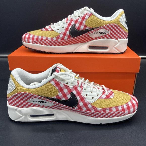 Nike Air Max 90 Golf Shoes NRG Picnic Red Sail Gold Size 11.5 DH5244-600 NEW - Picture 2 of 9